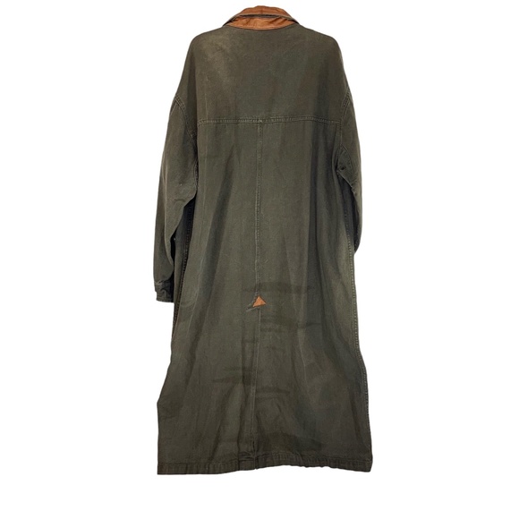 Vtg London Fog Structure Expedition Gear Green Canvas Trench Coat Leather Collar - Picture 6 of 6
